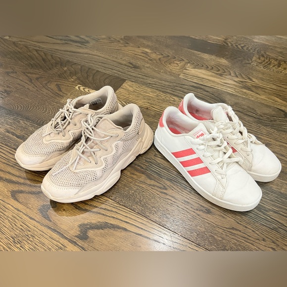 Two pairs of girls used Adidas sneakers size 3 - Picture 1 of 9
